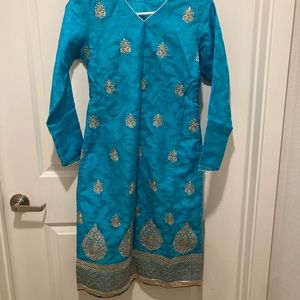 Fancy Desi Indian Pakistani Shalwar Kameez Blue and Gold
